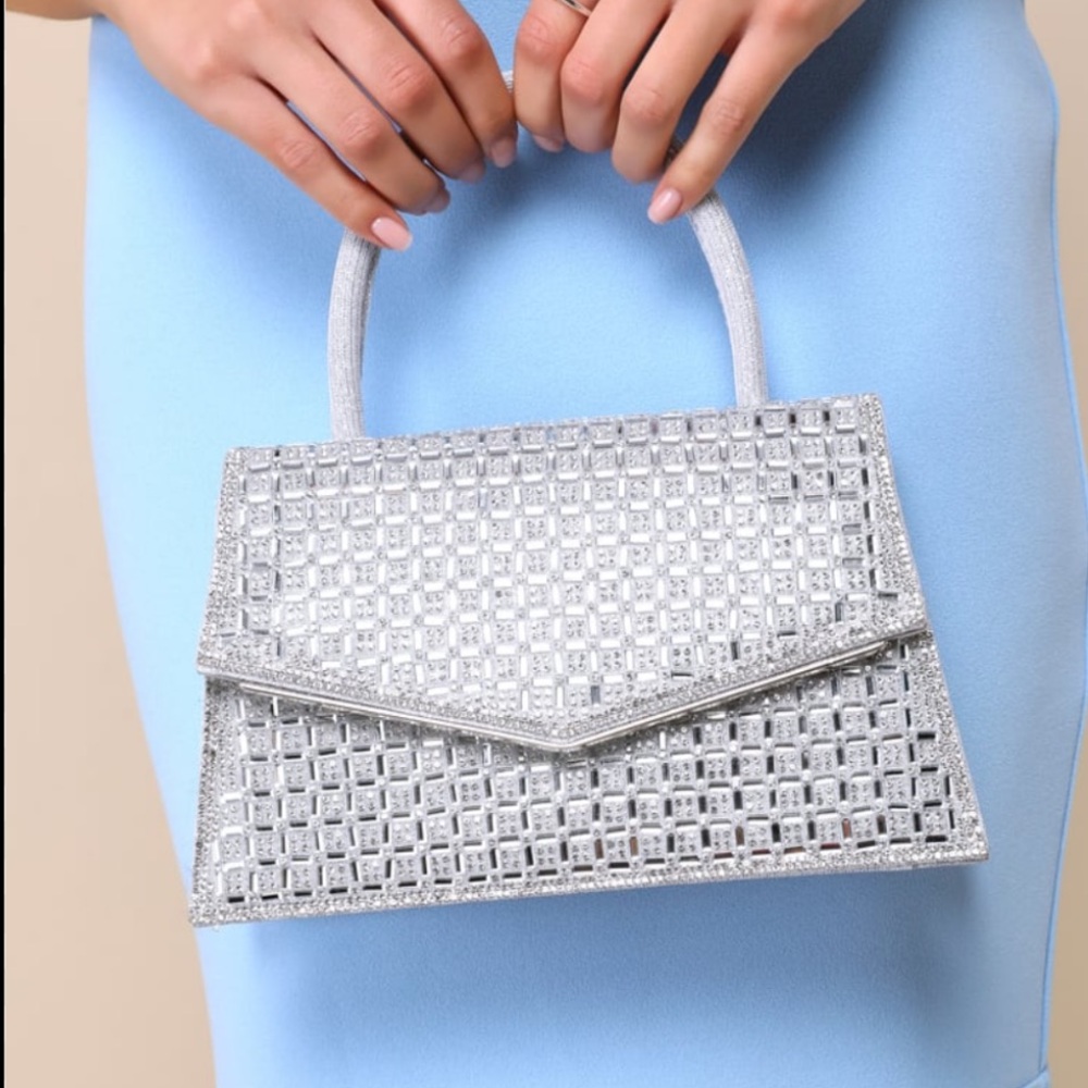 Lulu's Silver Rhinestone Top Handle Clutch